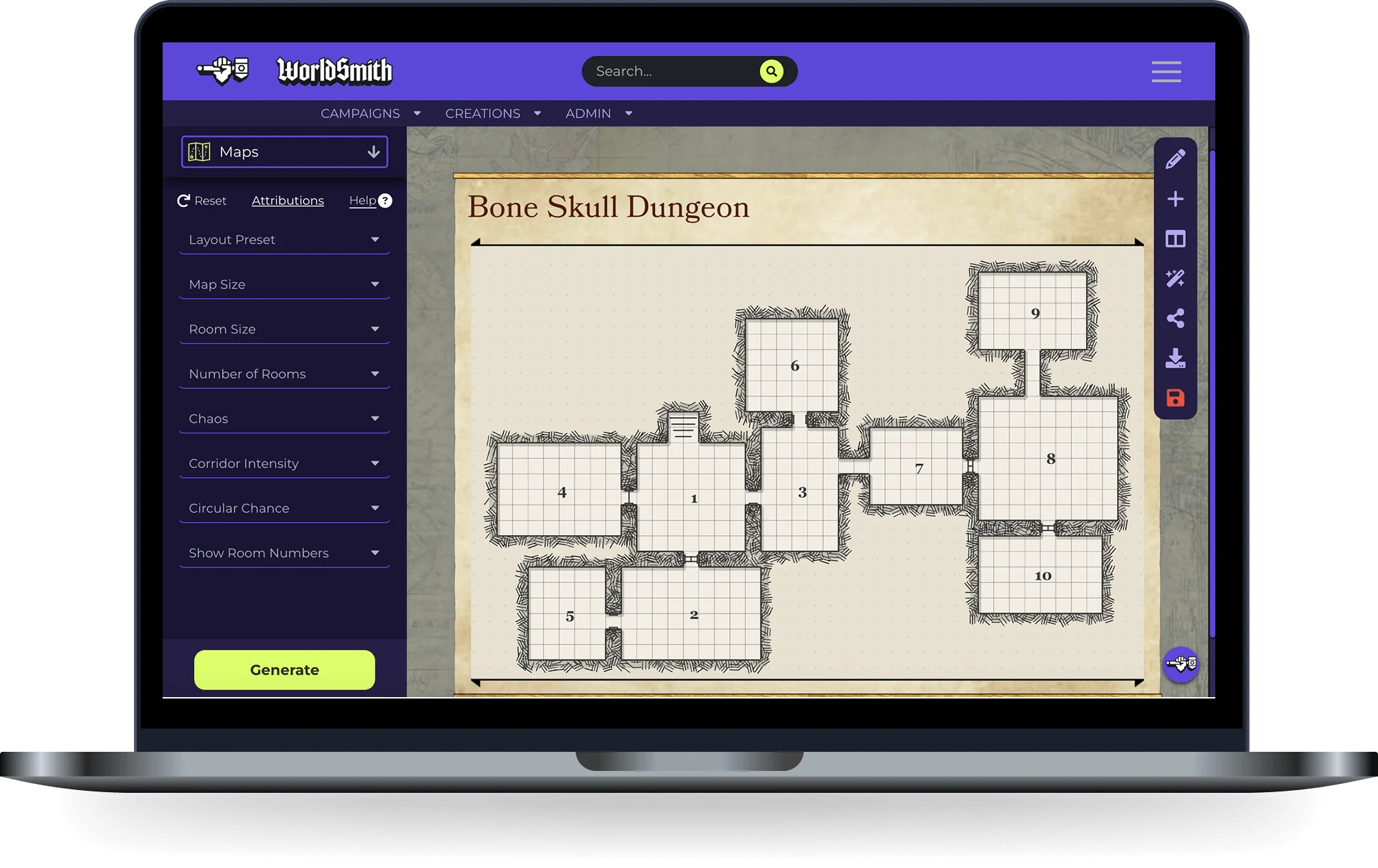 D&D Map generator interface preview on a laptop