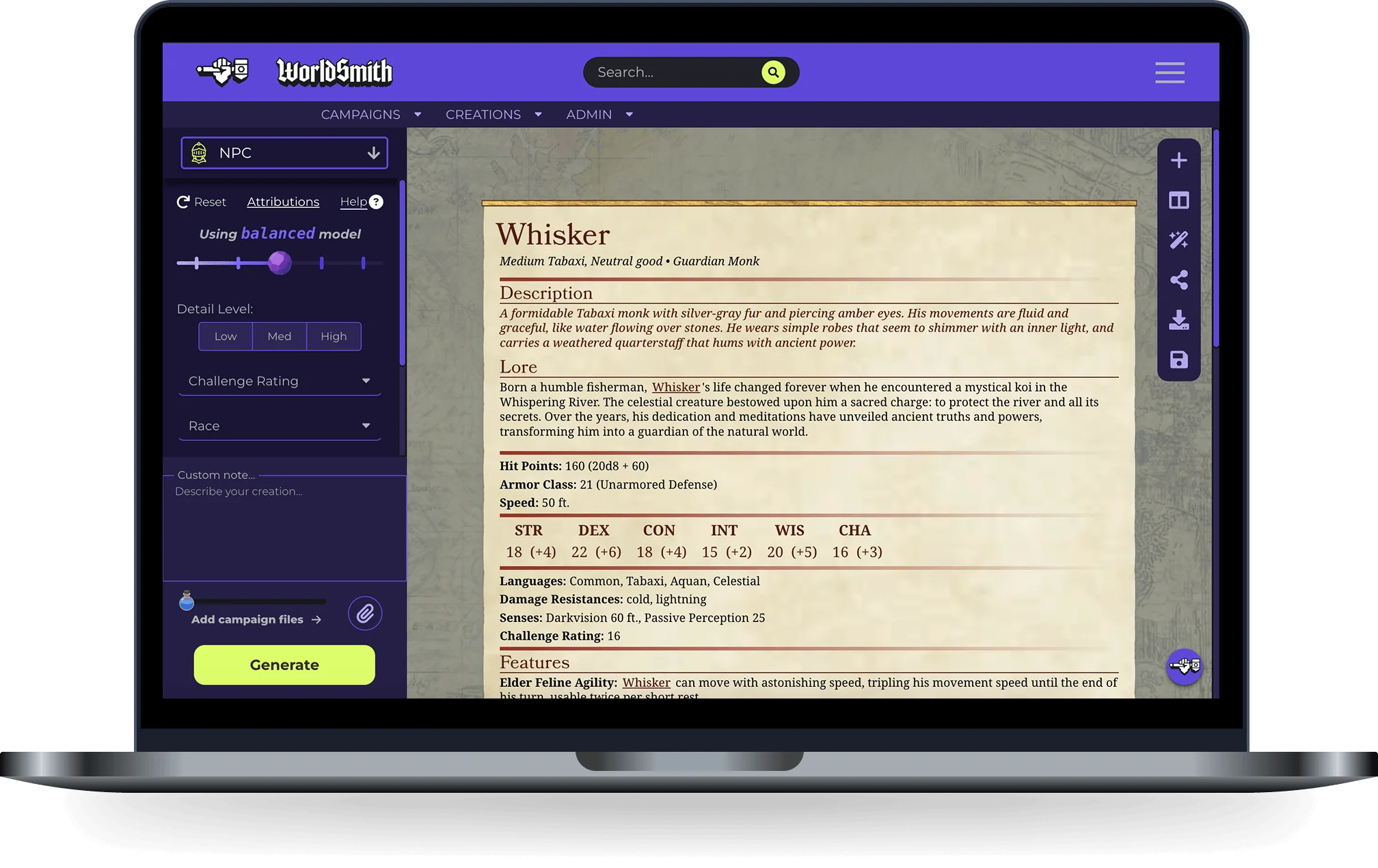 D&D class generator tool preview — WorldSmith homebrew class maker with feature progression and subclasses